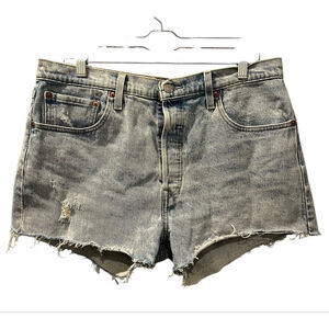 Levi Strauss 501 Denim Jean Shorts Size 34 Button Fly Raw Hem Western Boho